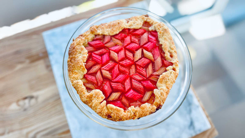 Delightfully Easy Rhubarb Galette on Cake Stand