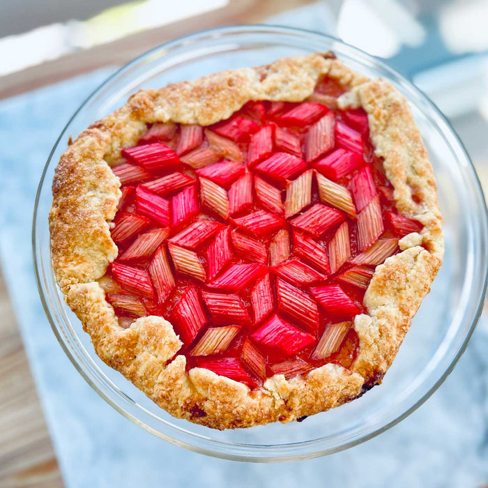 Delightfully Easy Rhubarb Galette on Cake Stand