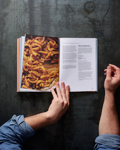 Six Seasons of Pasta book open to a recipe spread