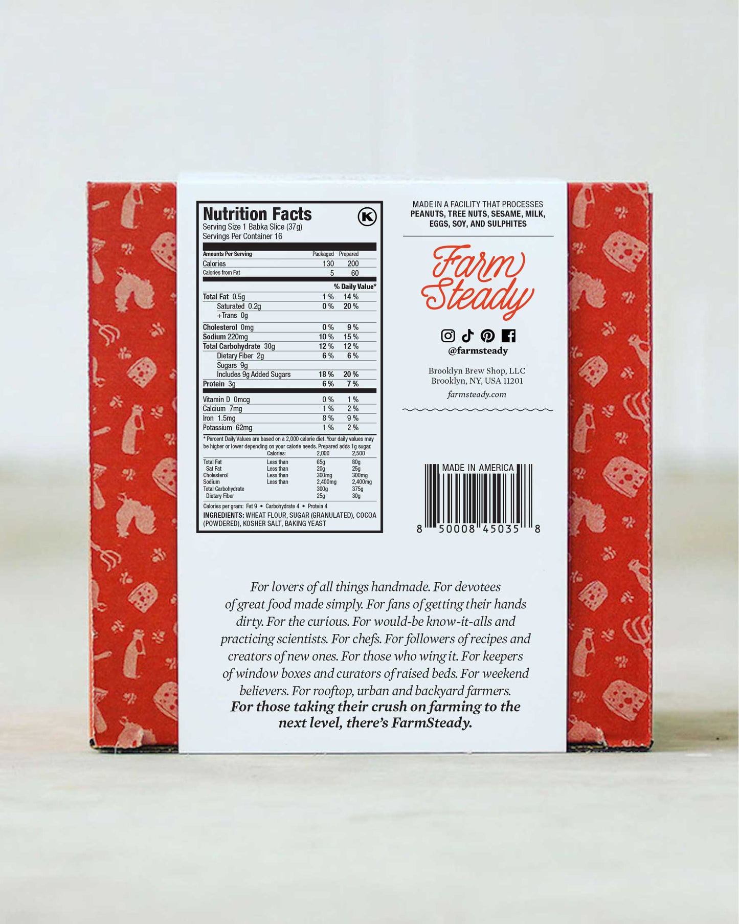 Chocolate Babka Making Kit box, back with nutrition facts