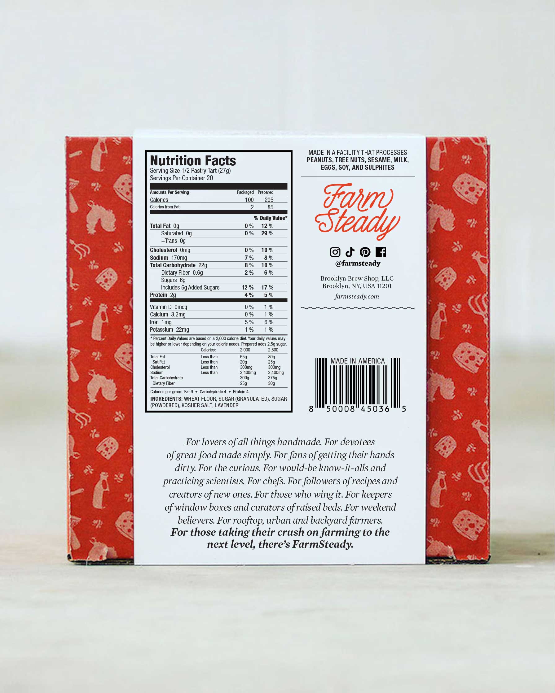 Pastry Tart Making Kit box, back with nutrition facts