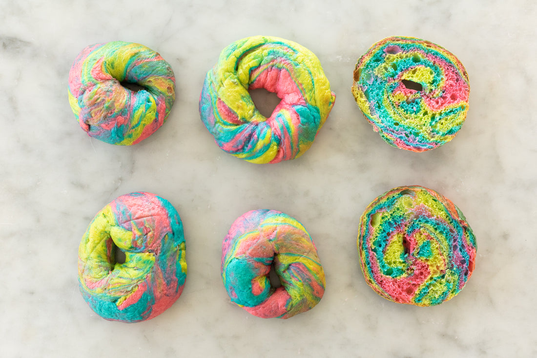 Finished rainbow bagels